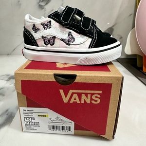 Vans Old School Toddler Pink Checkerboard And Embroidered Butterflies size 4